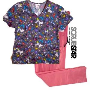 Scrub 2️⃣ Piece Set SCRUBSTAR Top & Drawstring Pants Size Medium 2 Piece Set